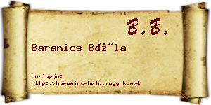 Baranics Béla névjegykártya
